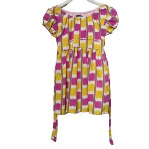 Tocca Girls Sz 2 Silk Blend Pink Yellow Ikat Dress Bow